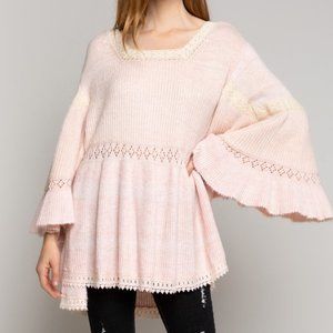 New Stunning POL Luxe Sweater Bell Sleeves and Lace Boho
